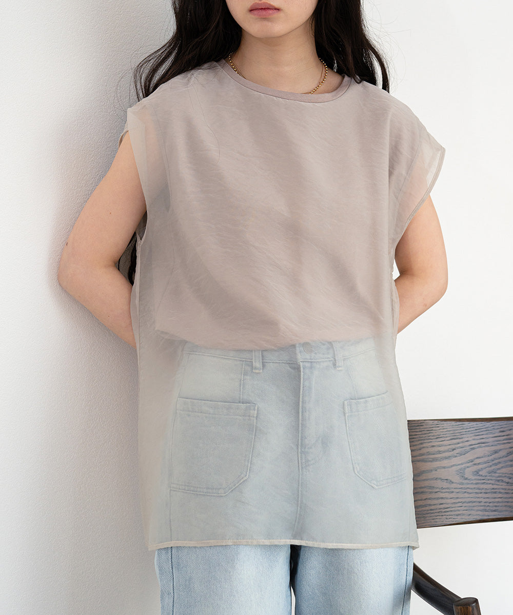シアーレイヤードノースリーブトップス