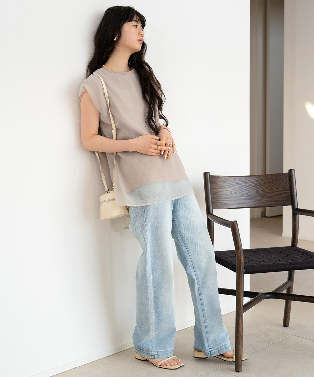 シアーレイヤードノースリーブトップス