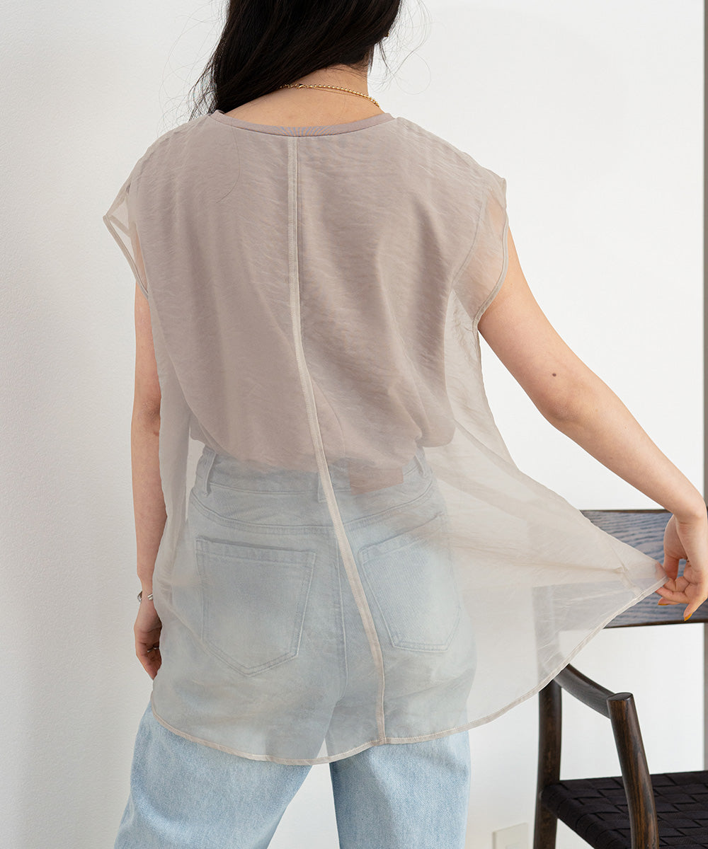 シアーレイヤードノースリーブトップス