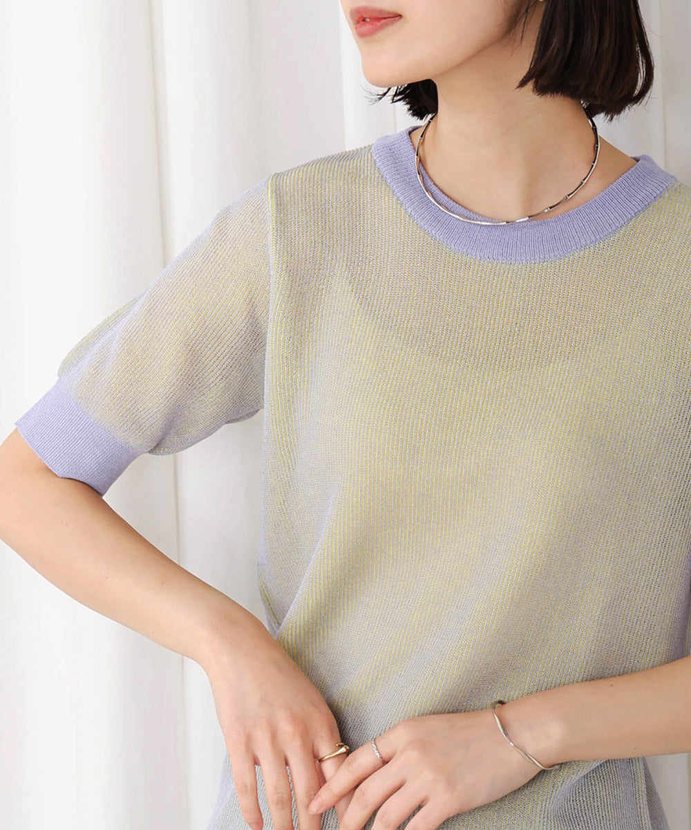 配色リブ半袖ニット