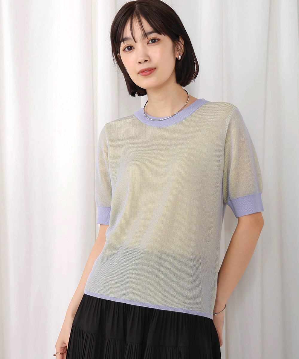 配色リブ半袖ニット