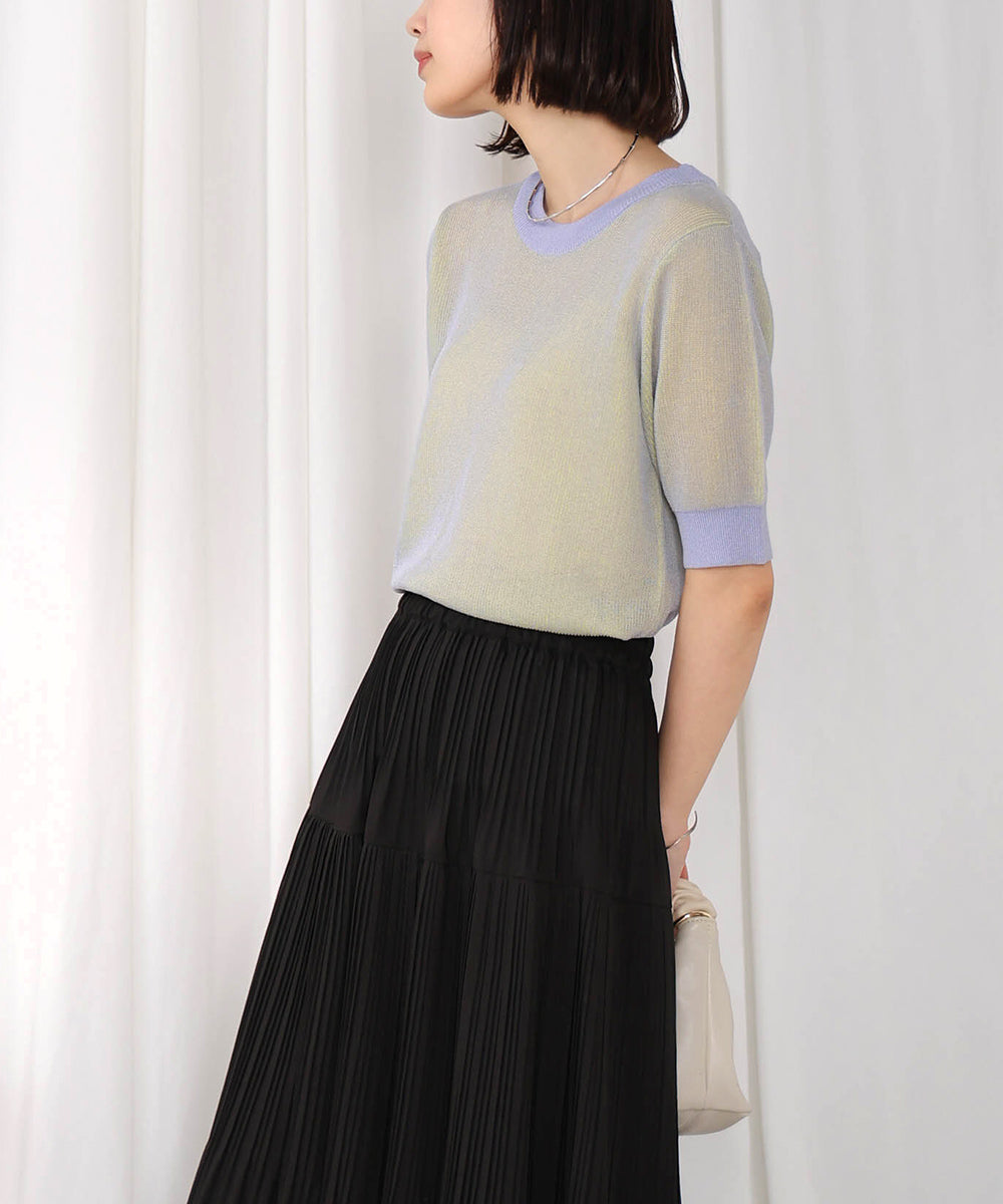配色リブ半袖ニット