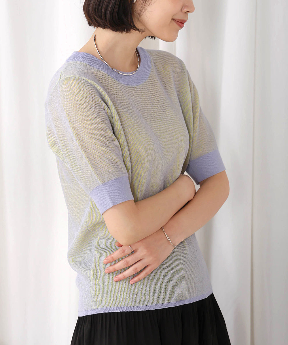配色リブ半袖ニット