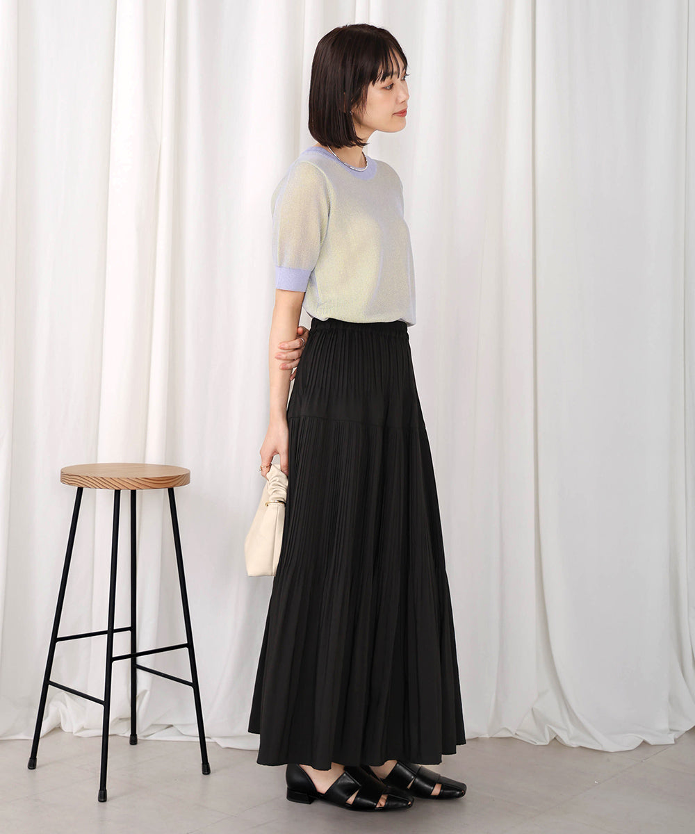 配色リブ半袖ニット