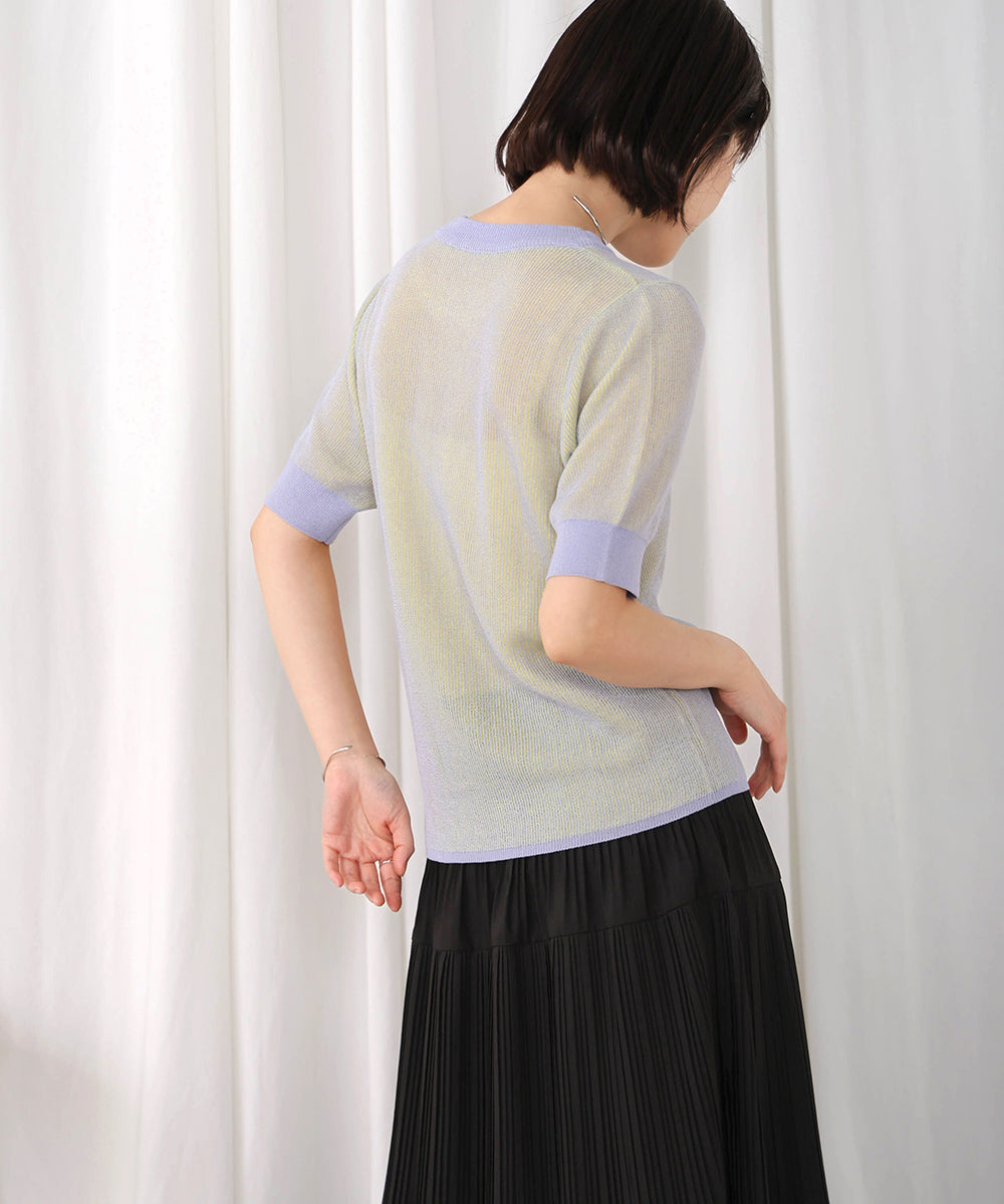 配色リブ半袖ニット