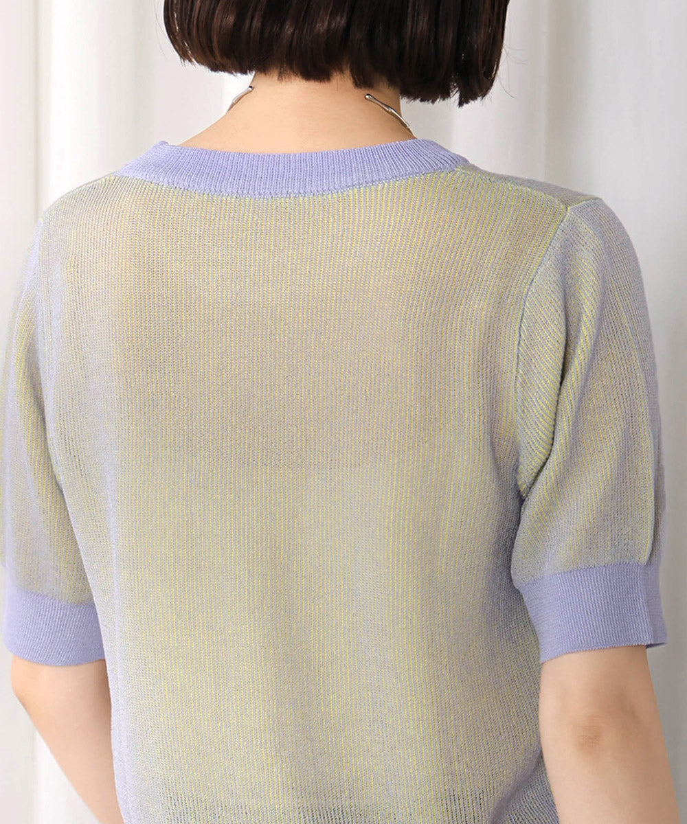 配色リブ半袖ニット