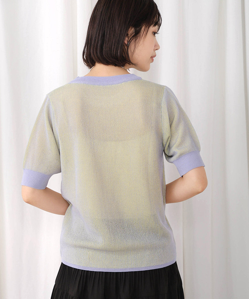 配色リブ半袖ニット