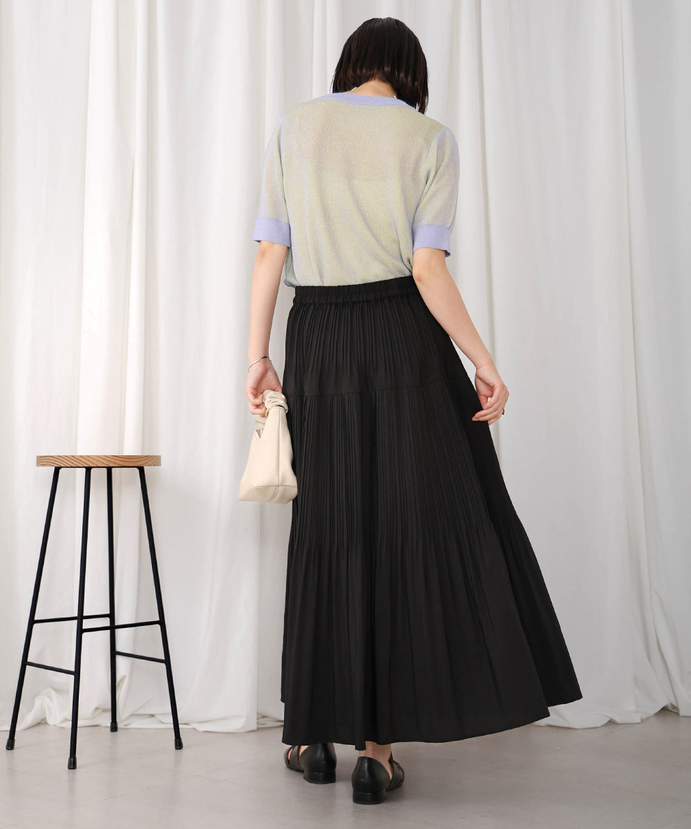 配色リブ半袖ニット