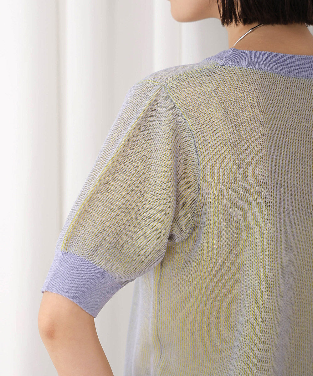 配色リブ半袖ニット