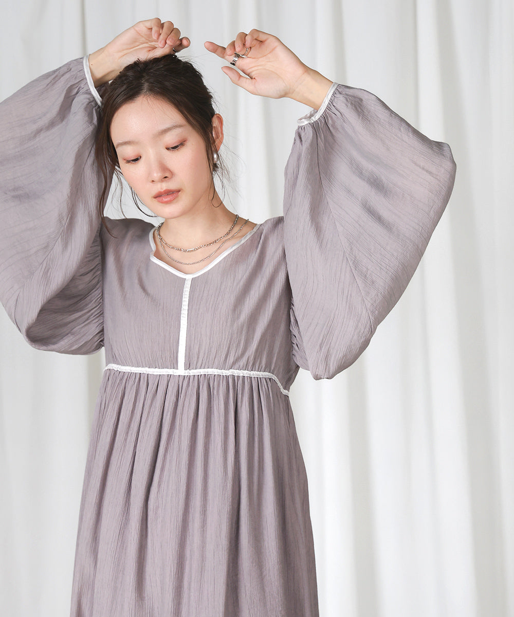 【低身長向けサイズあり】袖ボリュームパイピングワンピース