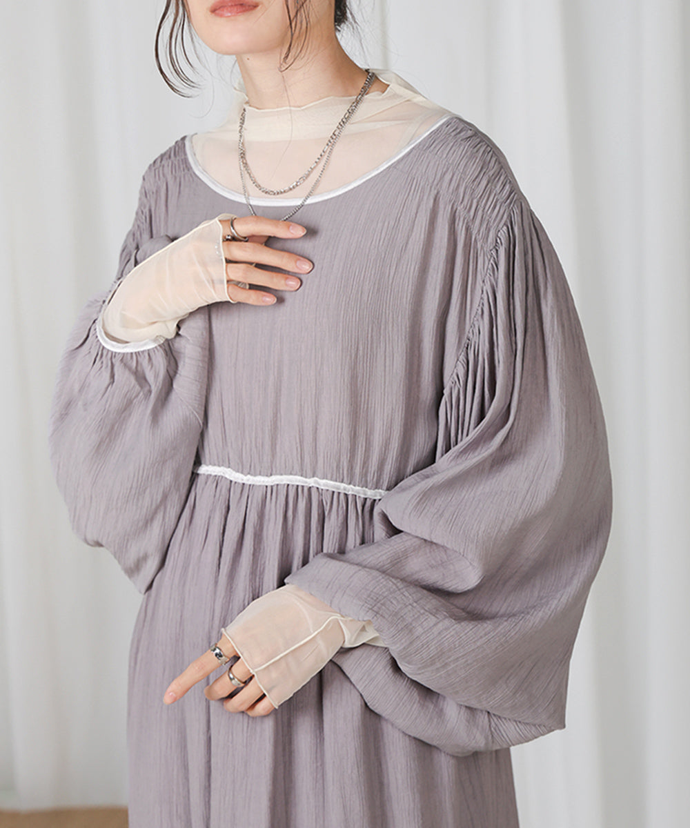 【低身長向けサイズあり】袖ボリュームパイピングワンピース