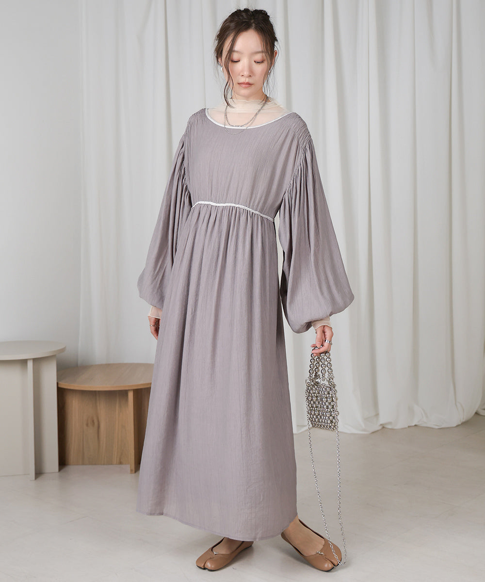 【低身長向けサイズあり】袖ボリュームパイピングワンピース