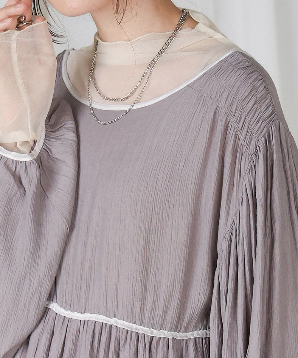 【低身長向けサイズあり】袖ボリュームパイピングワンピース