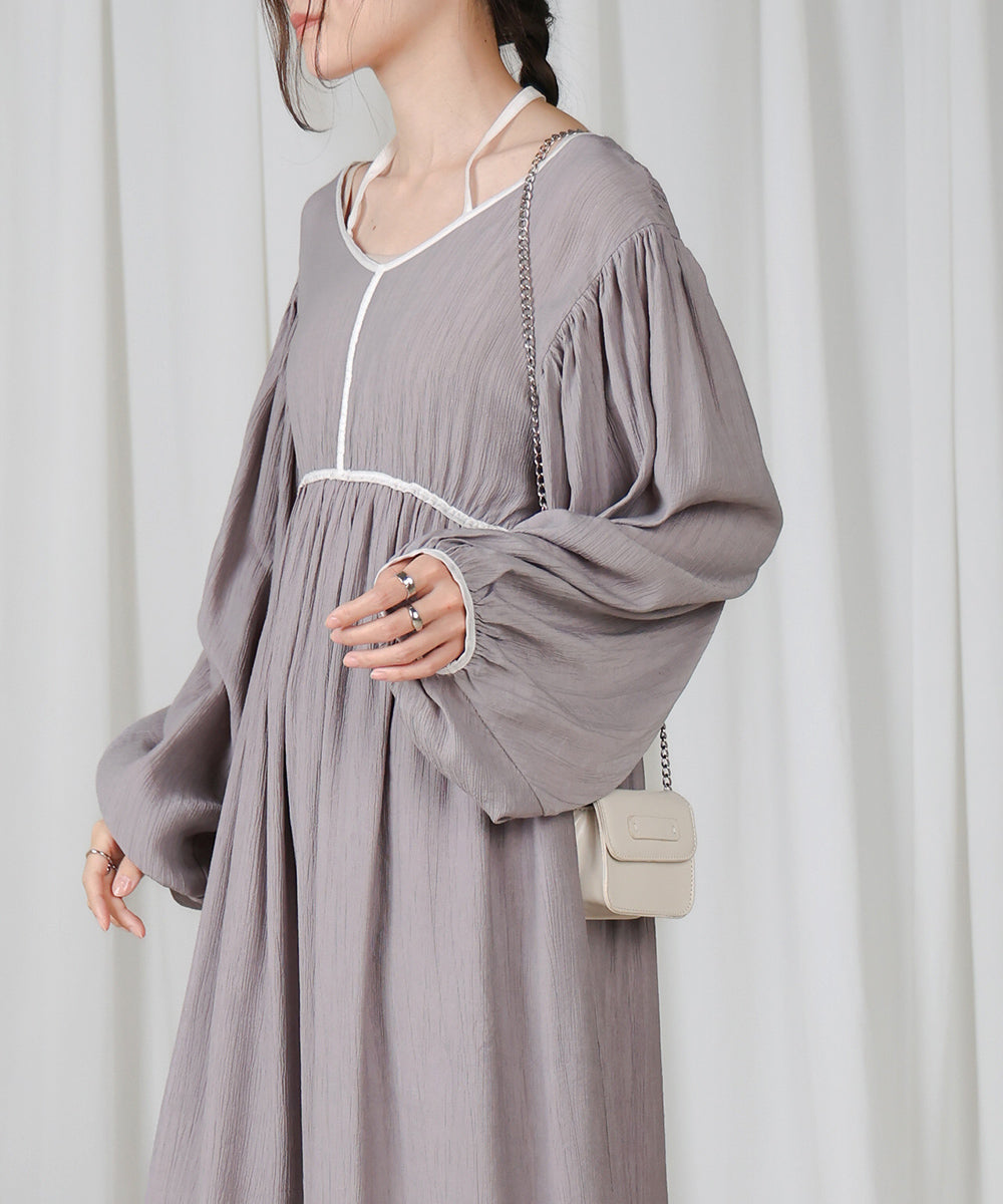 【低身長向けサイズあり】袖ボリュームパイピングワンピース