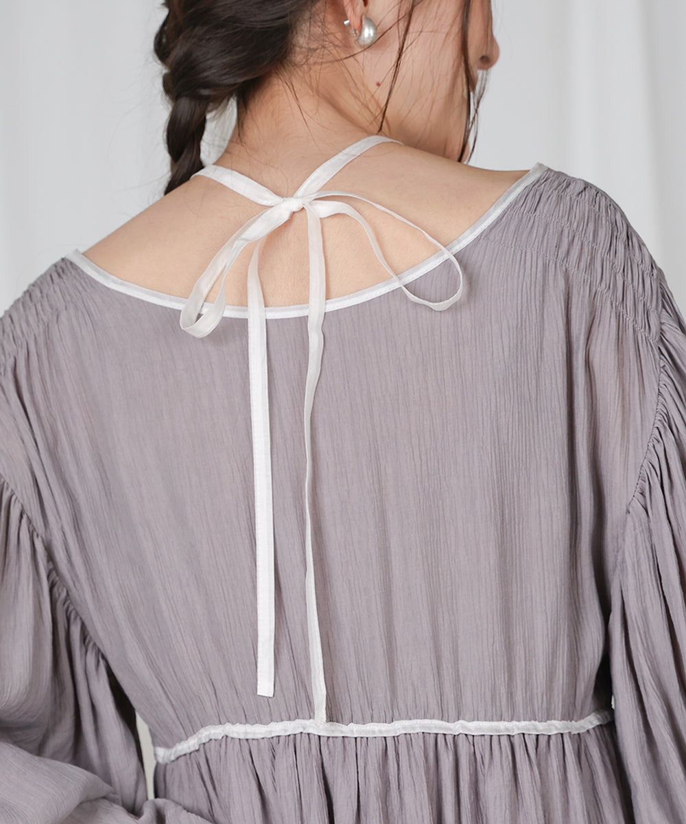 【低身長向けサイズあり】袖ボリュームパイピングワンピース