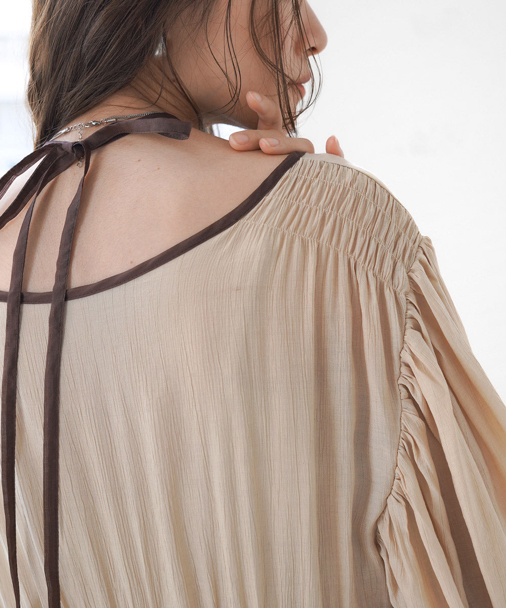 【低身長向けサイズあり】袖ボリュームパイピングワンピース