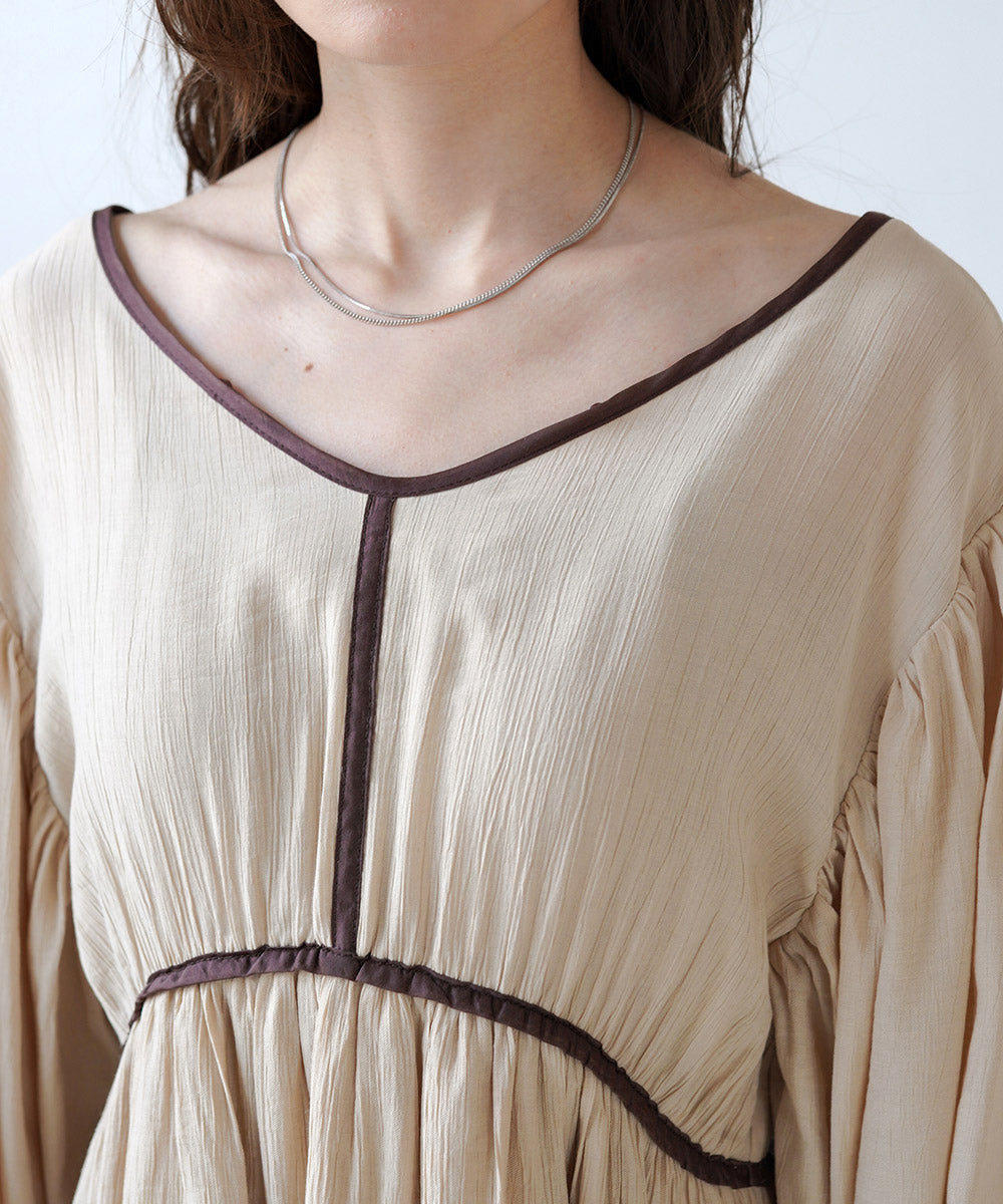 【低身長向けサイズあり】袖ボリュームパイピングワンピース