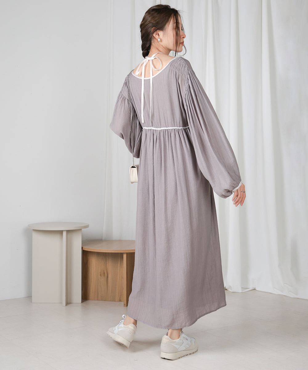 【低身長向けサイズあり】袖ボリュームパイピングワンピース