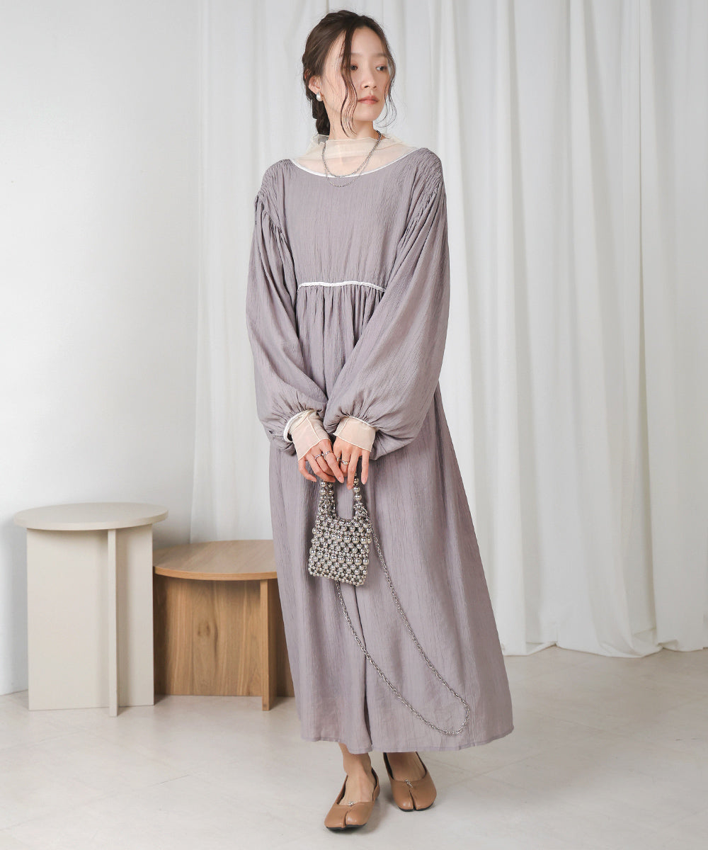 【低身長向けサイズあり】袖ボリュームパイピングワンピース