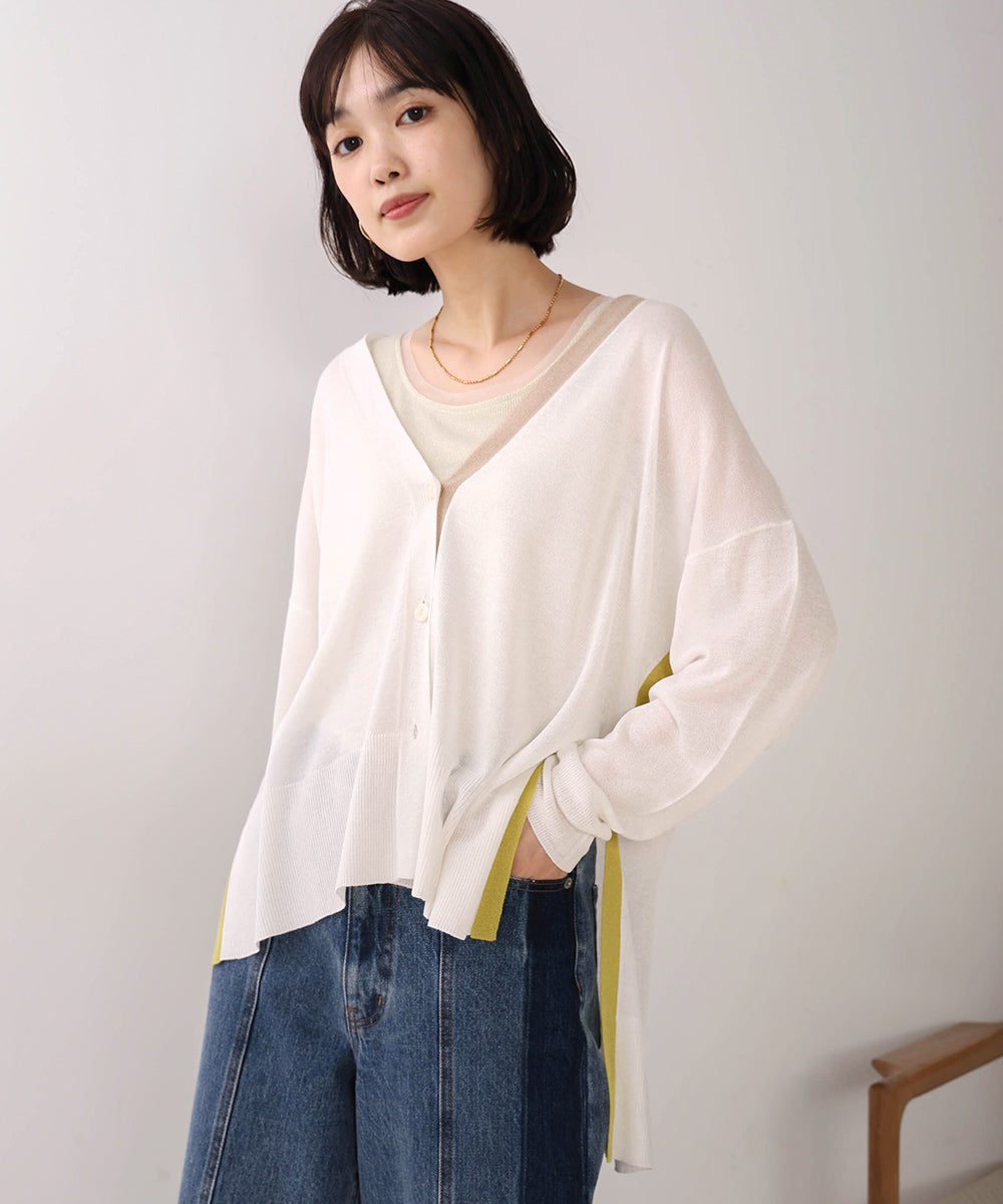 配色シアーカーディガン