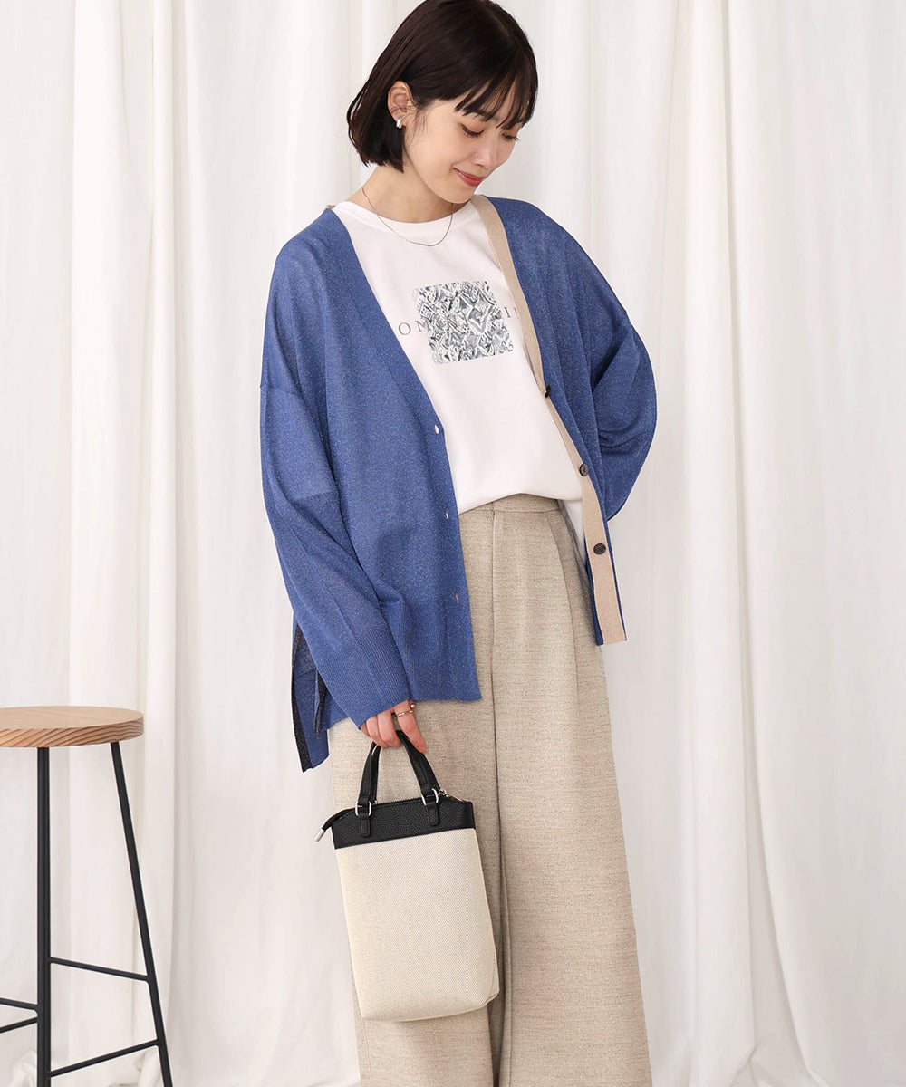 配色シアーカーディガン