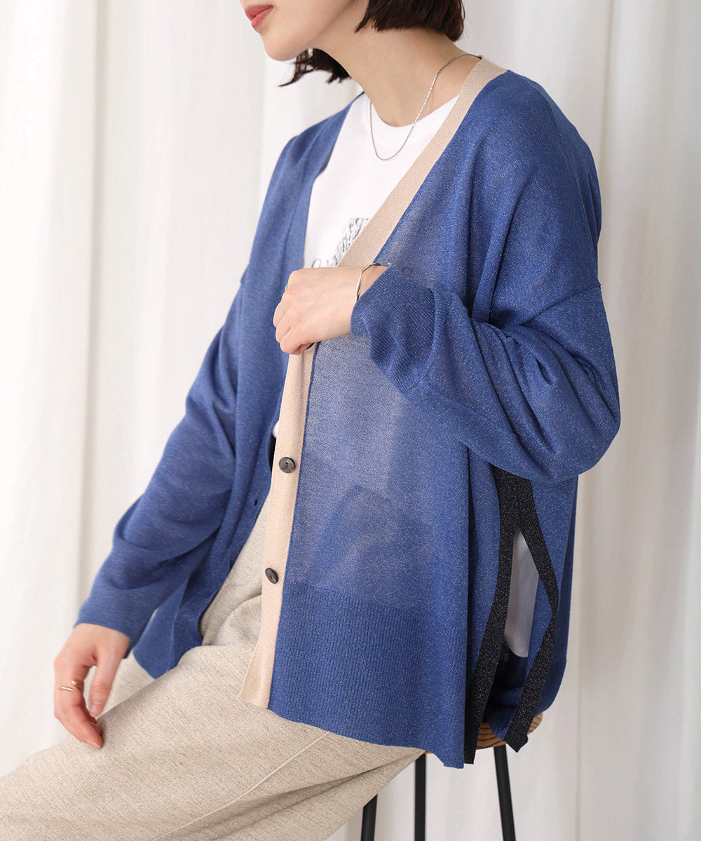 配色シアーカーディガン