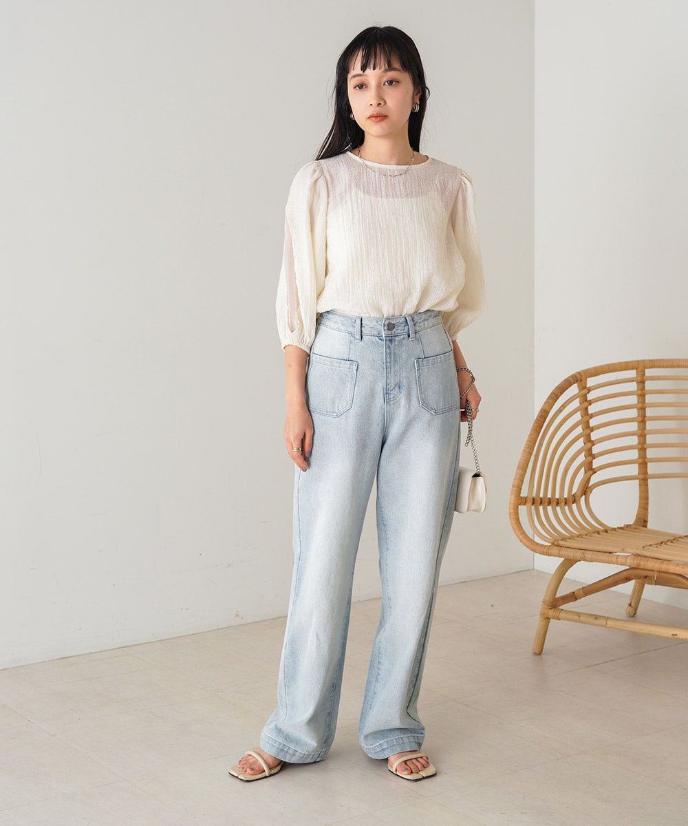 袖ボリュームシアー使いブラウス