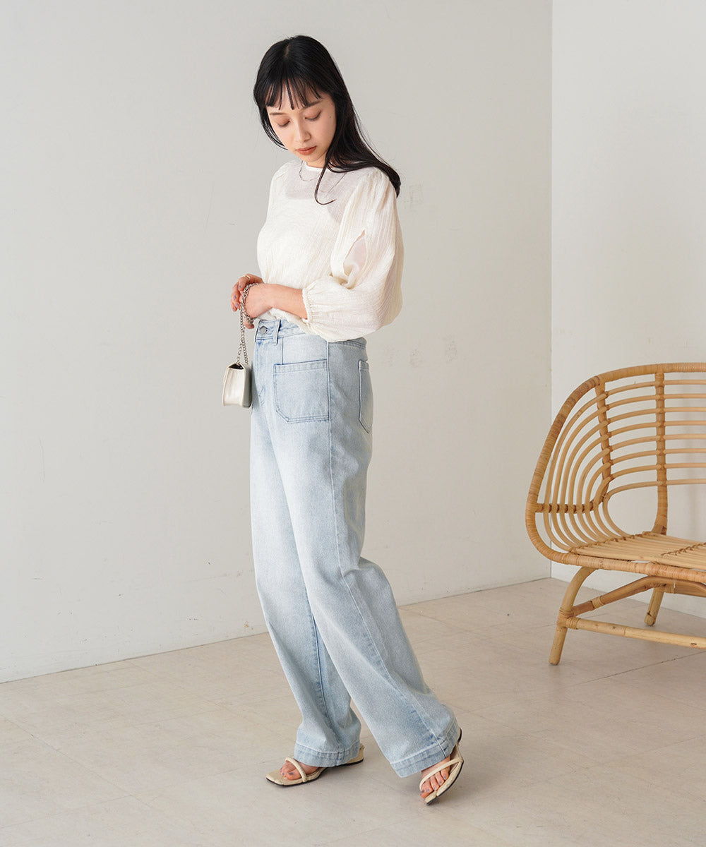 袖ボリュームシアー使いブラウス