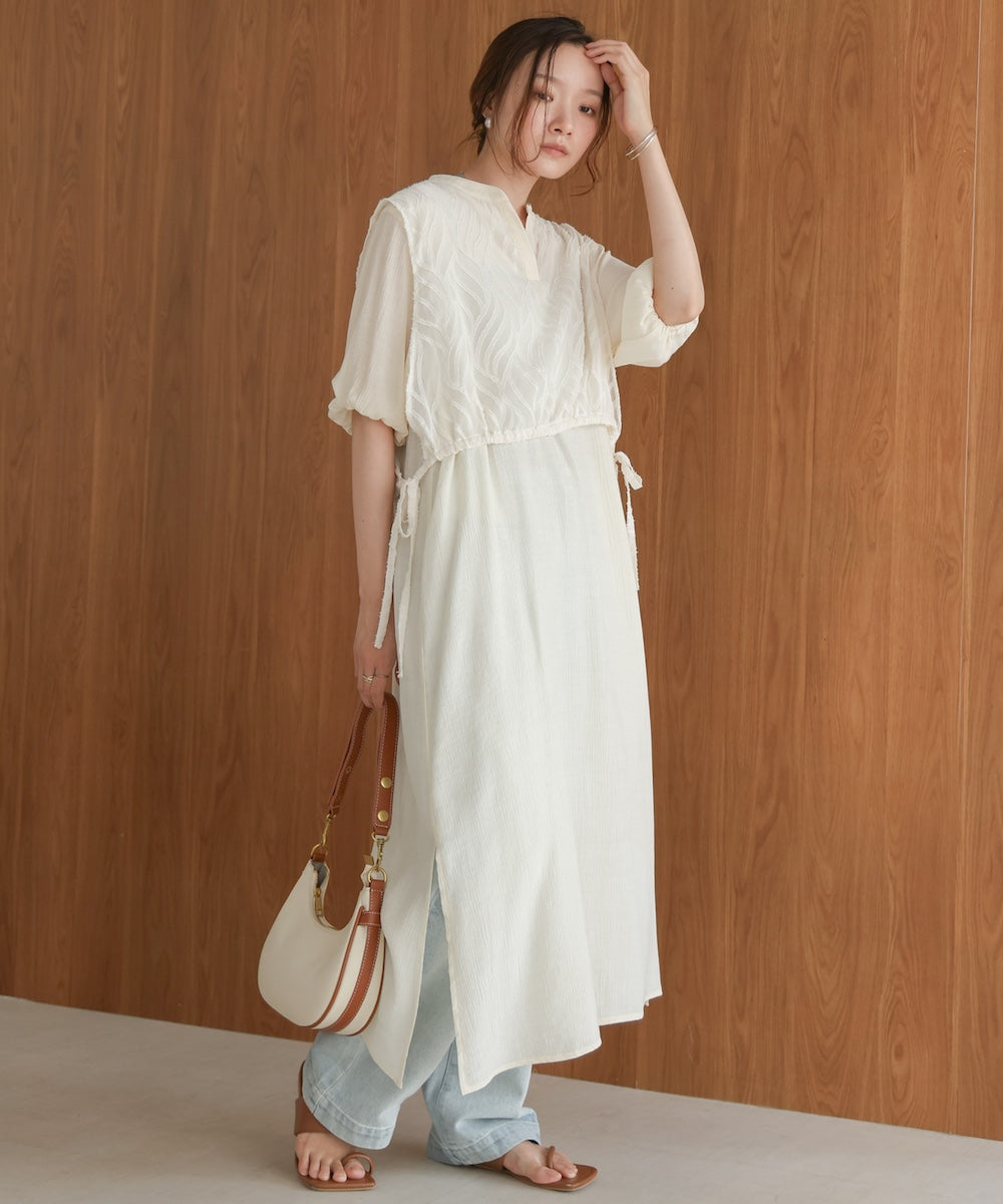 【S・Mサイズ展開】レイヤード風サイドスリットワンピース