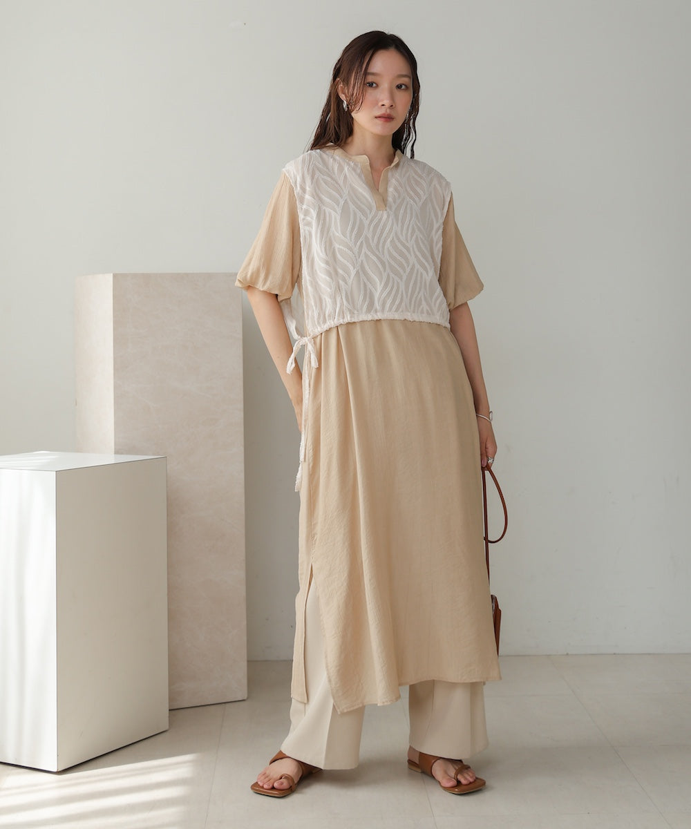 【S・Mサイズ展開】レイヤード風サイドスリットワンピース