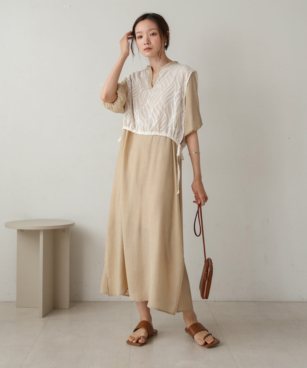 【S・Mサイズ展開】レイヤード風サイドスリットワンピース