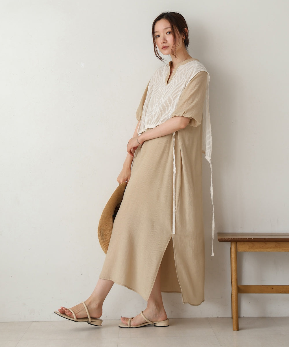 【S・Mサイズ展開】レイヤード風サイドスリットワンピース