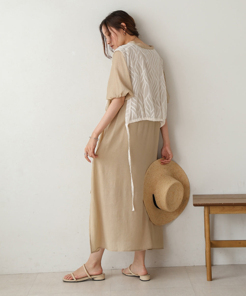 【S・Mサイズ展開】レイヤード風サイドスリットワンピース