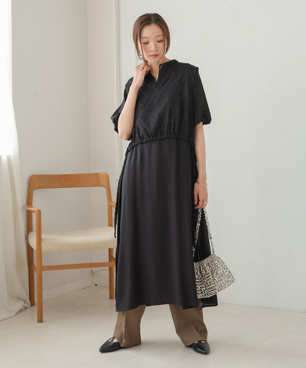 【S・Mサイズ展開】レイヤード風サイドスリットワンピース