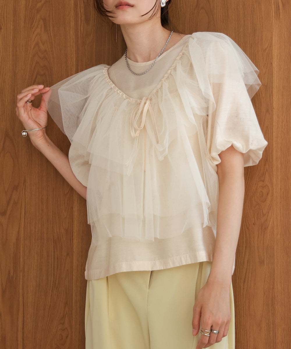 【2点セット】チュールビスチェ+ボリュームスリーブブラウスセット