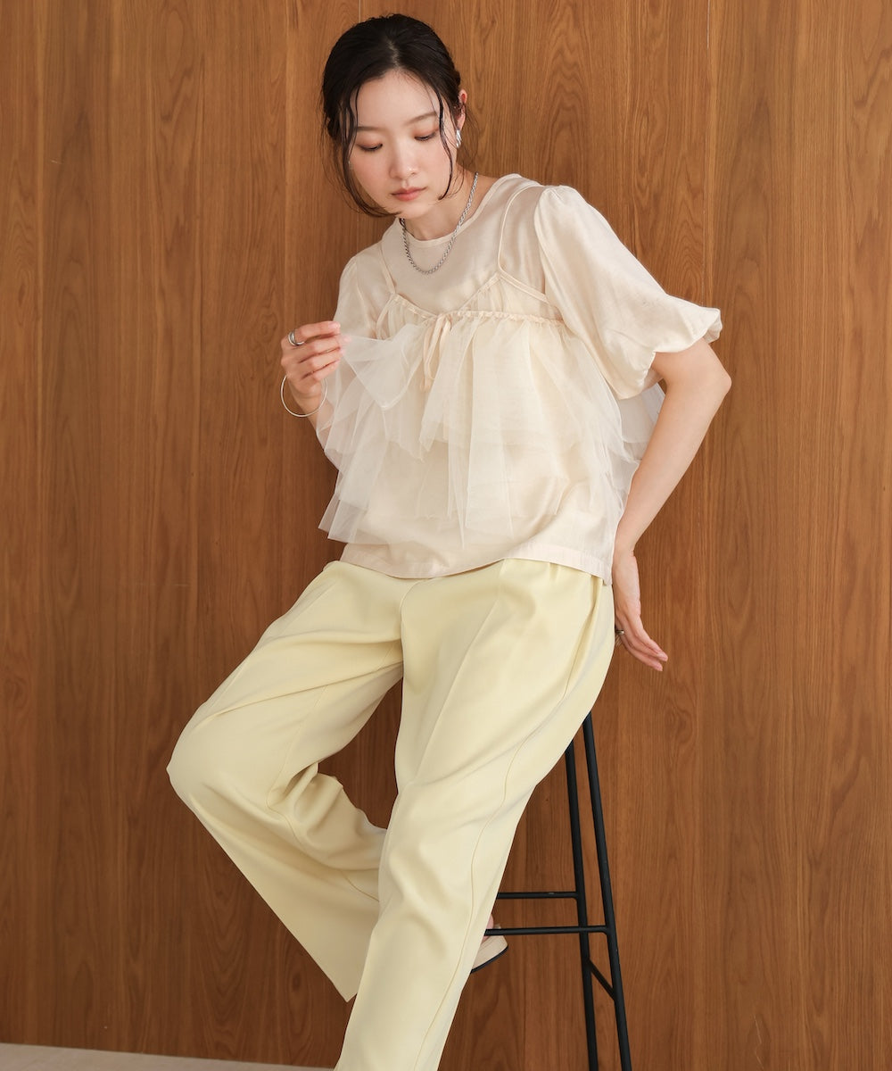 【2点セット】チュールビスチェ+ボリュームスリーブブラウスセット