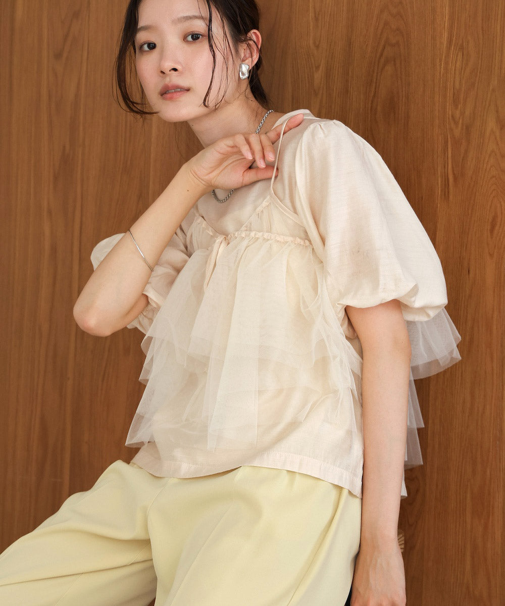 【2点セット】チュールビスチェ+ボリュームスリーブブラウスセット
