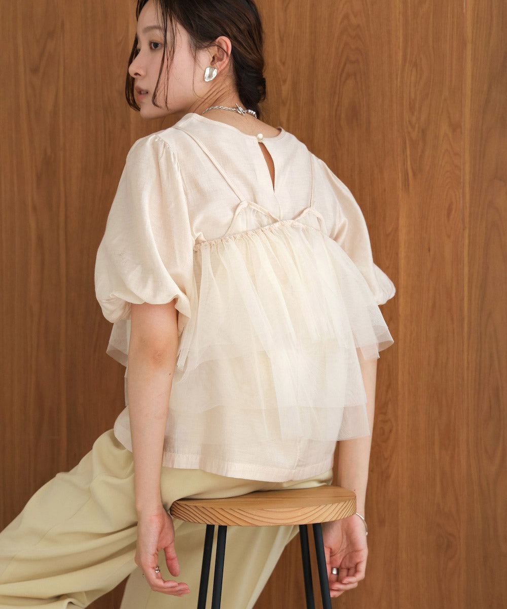 【2点セット】チュールビスチェ+ボリュームスリーブブラウスセット