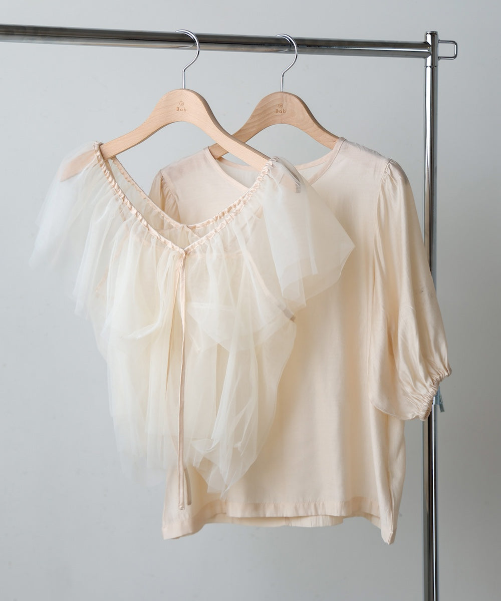 【2点セット】チュールビスチェ+ボリュームスリーブブラウスセット