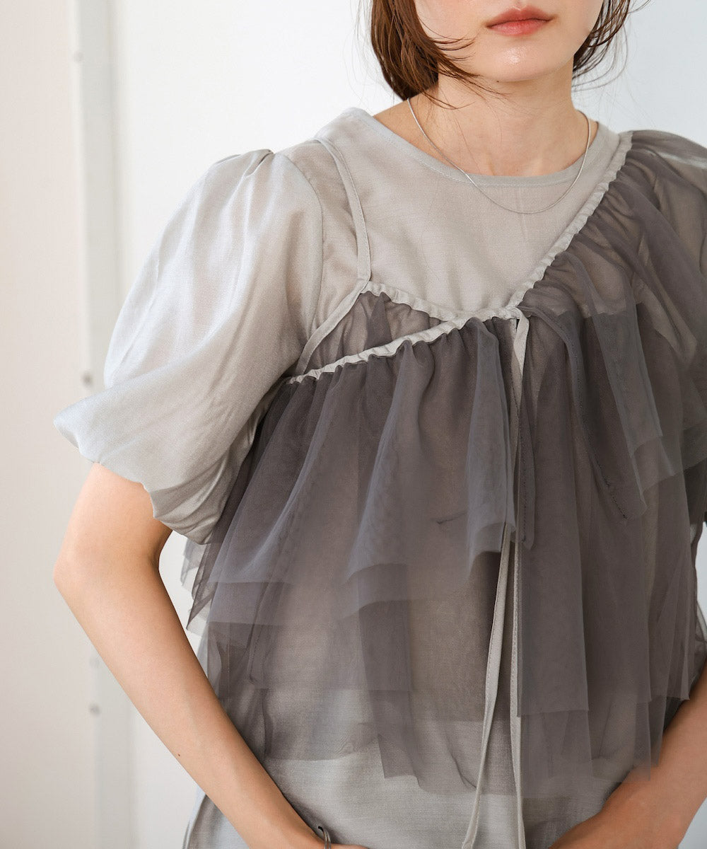 【2点セット】チュールビスチェ+ボリュームスリーブブラウスセット