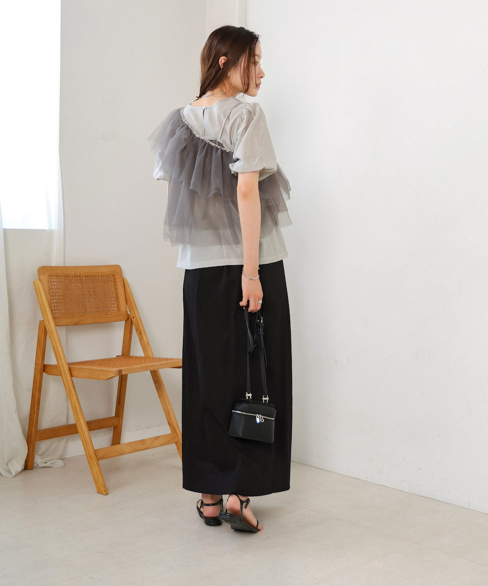 【2点セット】チュールビスチェ+ボリュームスリーブブラウスセット