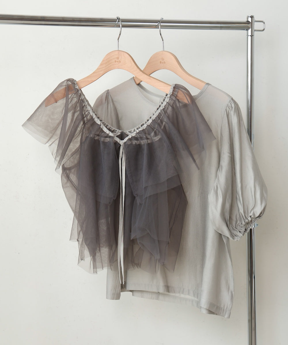 【2点セット】チュールビスチェ+ボリュームスリーブブラウスセット
