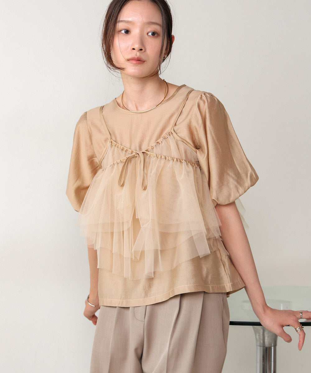 【2点セット】チュールビスチェ+ボリュームスリーブブラウスセット