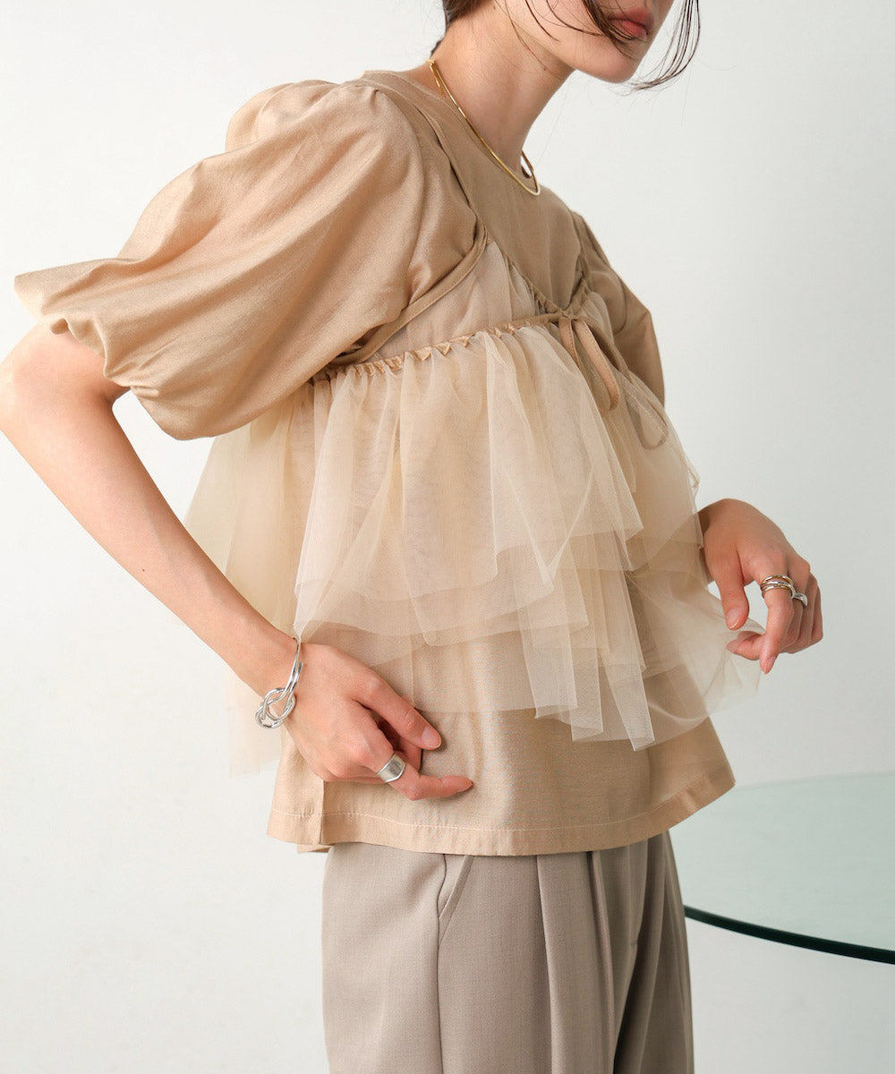 【2点セット】チュールビスチェ+ボリュームスリーブブラウスセット
