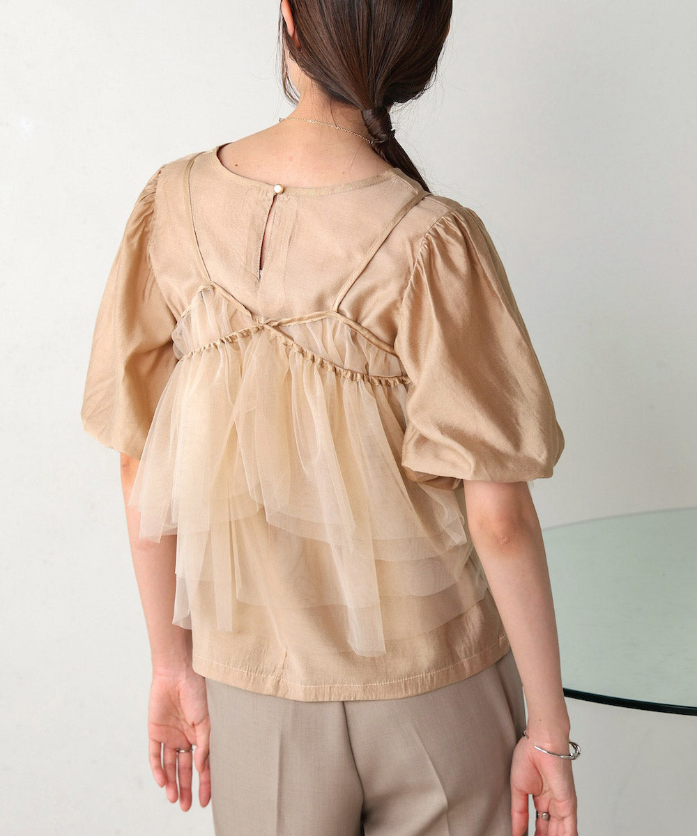 【2点セット】チュールビスチェ+ボリュームスリーブブラウスセット
