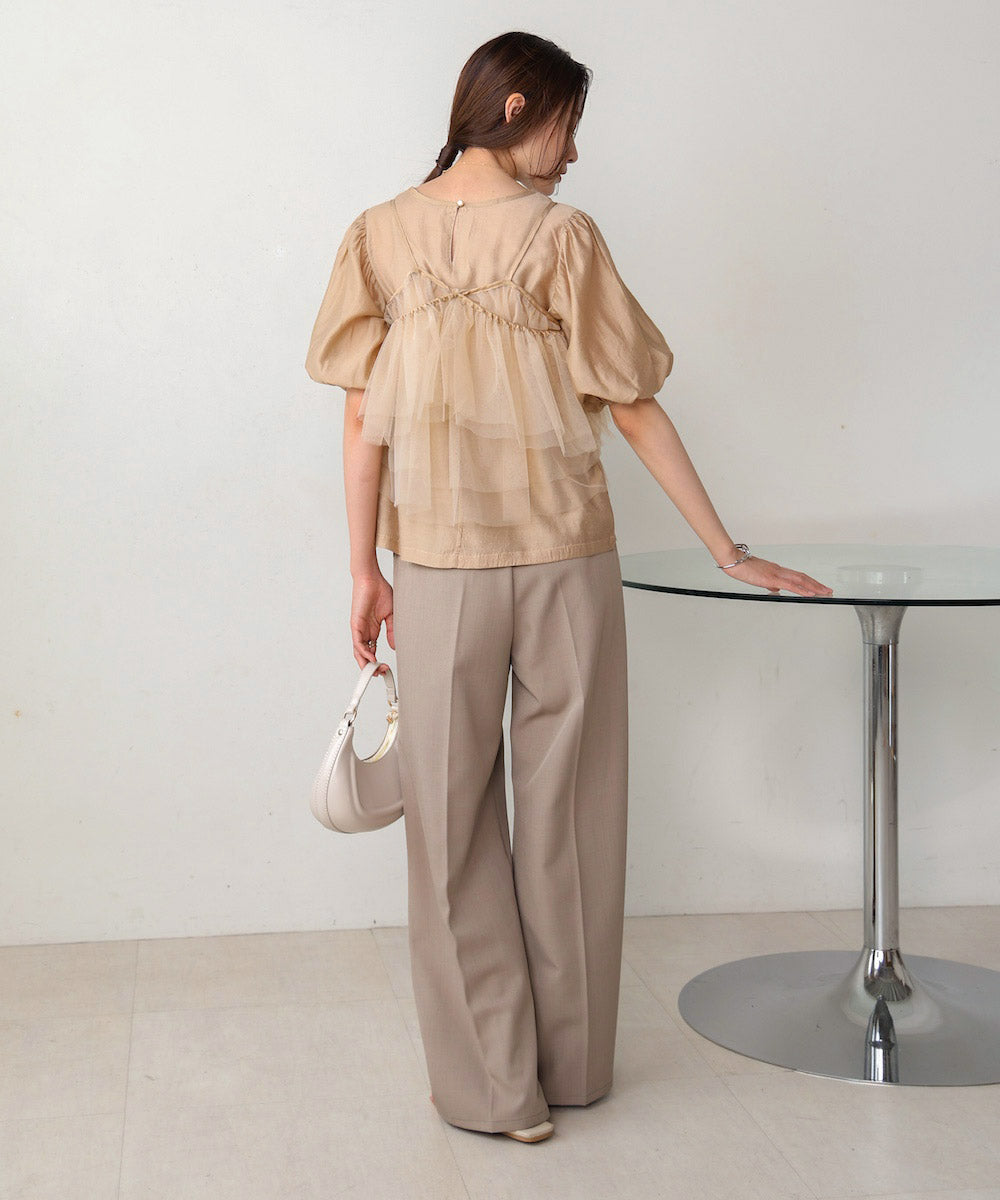 【2点セット】チュールビスチェ+ボリュームスリーブブラウスセット