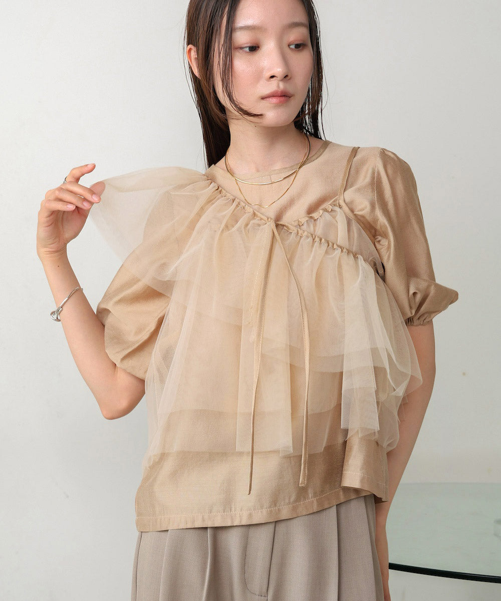 【2点セット】チュールビスチェ+ボリュームスリーブブラウスセット
