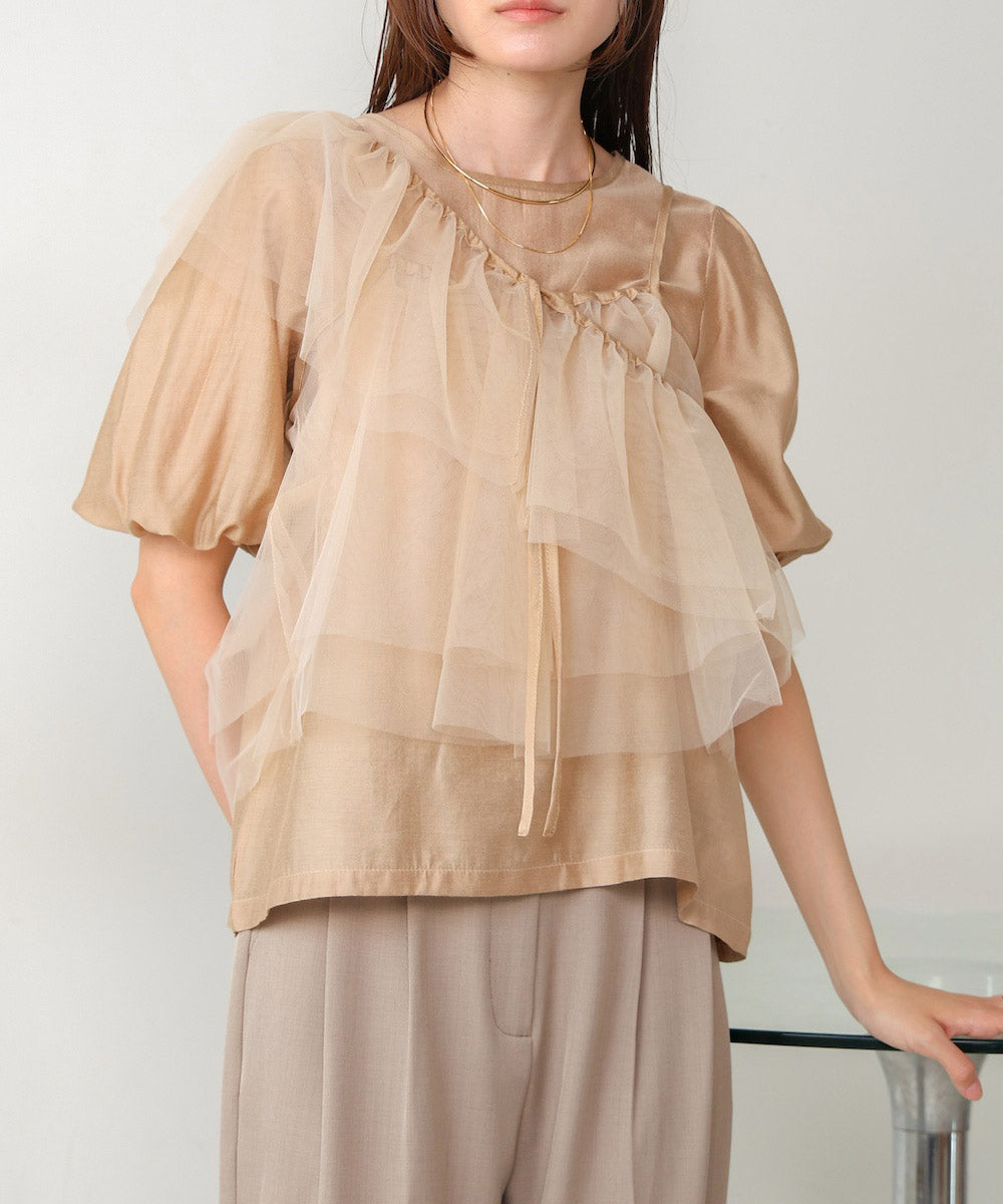 【2点セット】チュールビスチェ+ボリュームスリーブブラウスセット