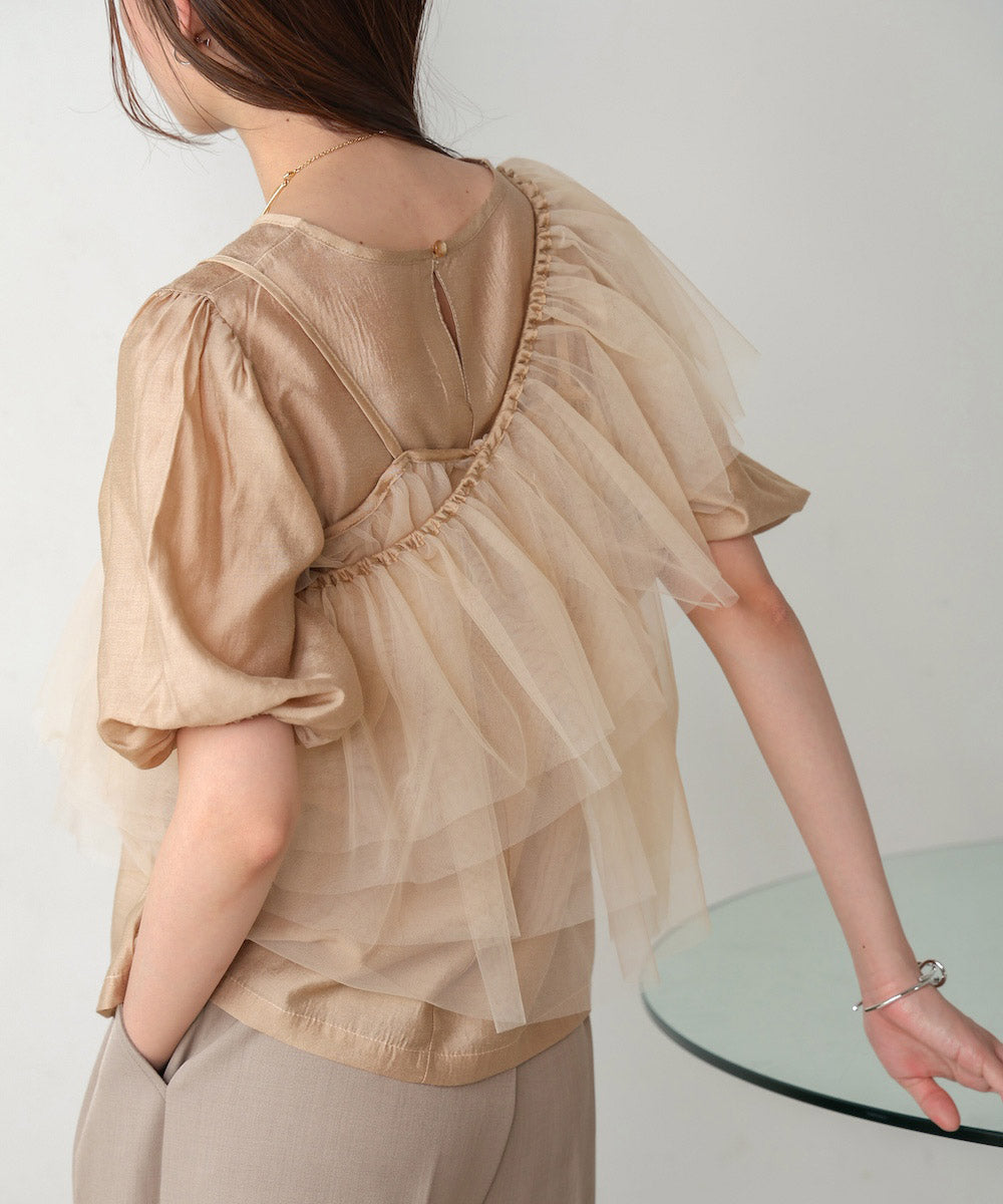 【2点セット】チュールビスチェ+ボリュームスリーブブラウスセット