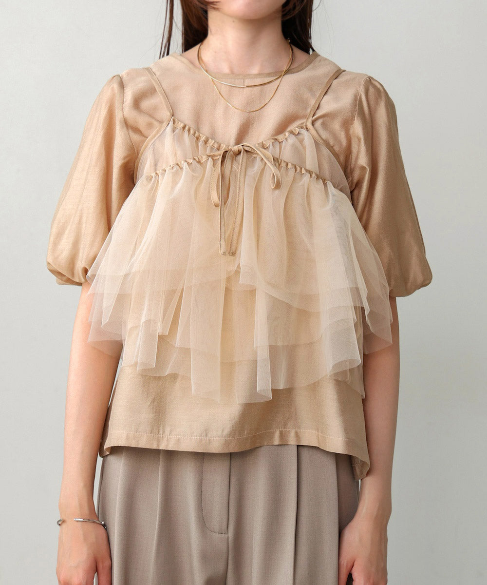 【2点セット】チュールビスチェ+ボリュームスリーブブラウスセット